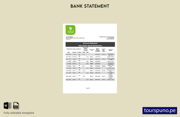 listo para imprimir plantilla de word   extracto bancario de Palestina Quds